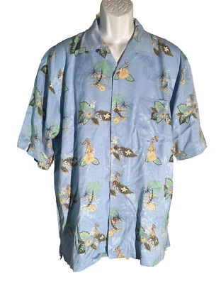HAWAIIAN TROPIC Men's Short Sleeve Button Down Hula Girl Floral Shirt Blue Large - Image 1 of 4
