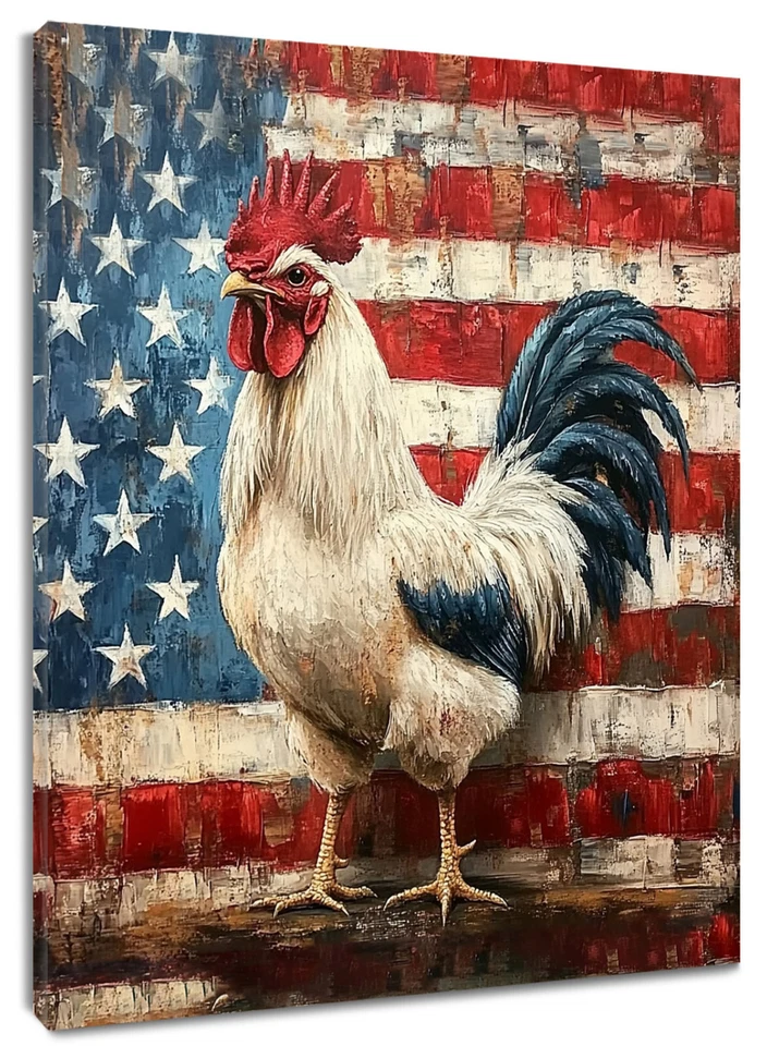 Arte de pared vintage de lona de gallo con bandera de gallo de campo para baño sala de estar Foto 1 de 4