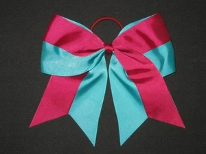 NEW "Two-Tone BURGUNDY & TEAL" Cheer Bow Pony Ribbon Girls Hair Cheerleading - Picture 1 of 1