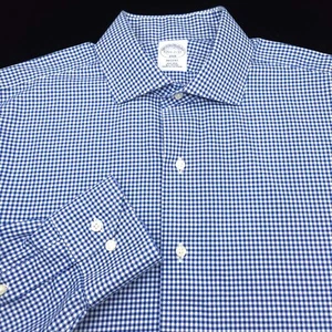 BROOKS BROTHERS DRESS SHIRT -15.5 32/33 WHITE BLUE CHECK TWILL -REGENT SLIM - Picture 1 of 8