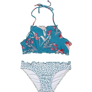 O'Neill L29614 Big Girls Blue Sylvie Floral Ruffle Edge Bikini Set Size 6 - Picture 1 of 2