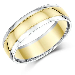 18ct Hochzeit Ring Zweifarbig Gold Court Form 4mm 5mm 6mm Band - Bild 1 von 5