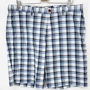 Tommy Bahama Shorts Men 36 Blue Plaid Golf Chino Nylon Stretch Pockets Work 9" - Picture 1 of 10