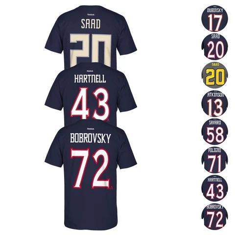 Columbus Blue Jackets NHL Reebok Player Name & Number Team Jersey T-Shirt Men's Cover