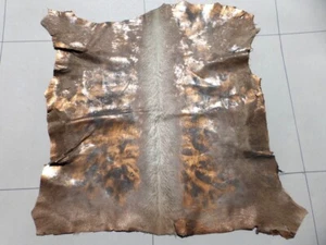 Calfskin Hair On "Slunk" leather hide Mottled Metallic Copper w/Off White hair - Picture 1 of 7