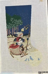 Mary Engelbreit Handpainted Needlepoint Canvas XMAS Woodland Stocking 20” - Picture 1 of 10