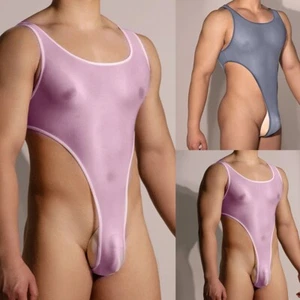 Body homme ��l��gant coupe haute lingerie brillante sans manches couleur rose - Foto 1 di 18