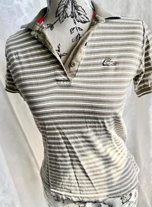 Vintage IZOD LACOSTE 90s Women Stripe Polo Shirt Size Small Prep Girl Aesthetic - Picture 1 of 9