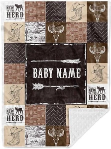 Customized Western Baby Blankets with Double Layer Dotted Backing for Boys - Picture 1 of 3