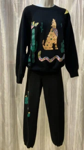 VTG Tultex 90’s Women’s Black Crewneck & Sweatpants Southwestern Decals Small - Picture 1 of 23