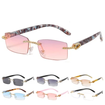 Gafas de sol clásicas rectangulares sin montura para mujer con marco de metal protección UV400 Foto 1 de 4