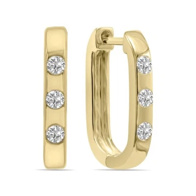1/10 CTW Three Stone Lab Diamond Oval Huggies Hoop Earrings in 10K Yellow Gold - Image 1 of 4