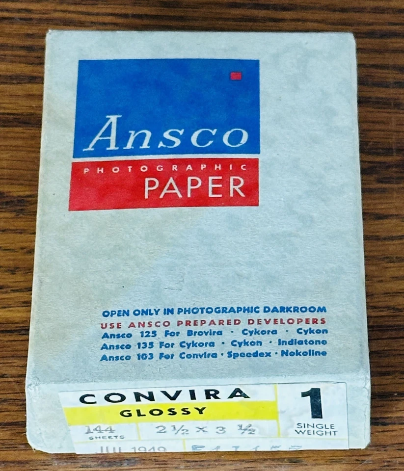 ANSCO CONVIRA RARA CAJA SELLADA 1949 2,5x3,5 PAPEL FOTOGRÁFICO 144 HOJAS BRILLANTE Foto 1 de 4