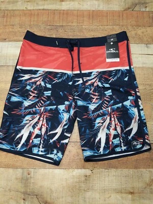 Shorts de surf O'Neill azul marinho laranja masculino tamanho 34 prancha com cordão $55 flexível - Imagem 1 de 4