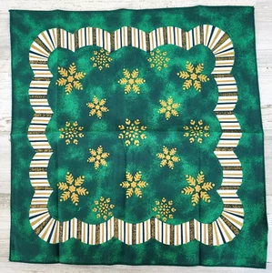 Vintage MCM Weihnachten grün gold Schneeflocken Baumwolle Stoff Abendessen Servietten Menge 8 EUC - Bild 1 von 11