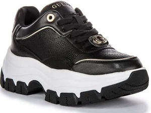 Entrenador Guess Fltberele12 Berrett logotipo 4G en relieve negro dorado Reino Unido 3-8 - Imagen 1 de 6