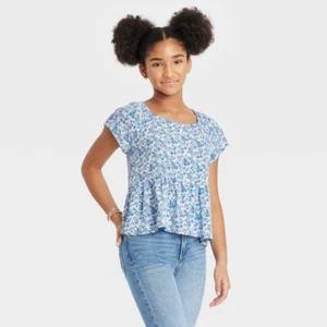 Girls' Peplum Woven Top - art class Light Blue Floral S - Picture 1 of 1