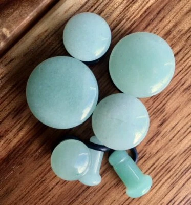 PAIR Single Flare Green Adventurine Stone Plugs Gauges Earlets Body Jewelry - Image 1 of 3