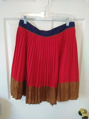 Falda Lands' End 2 de lona 1963 roja azul marrón plisada línea A cremallera trasera talla 8 Foto 1 de 4
