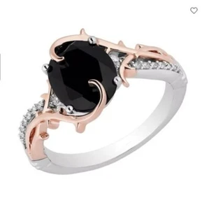 1/10 CTTW schwarz Onyx & Diamant Damen Verlobungsring in 925 Sterlingsilber - Bild 1 von 5