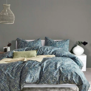 Blue Floral Duvet Cover King Size Cotton Flowers Pattern King Bedding Set Garden - Picture 1 of 7
