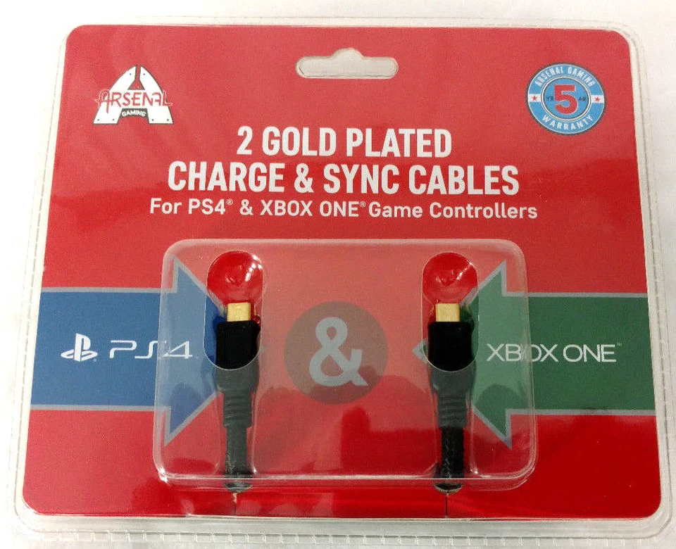 Cables de mando de juego PS4 Xbox One Charge Sync 9 ft chapado en oro carga rápida  Foto 1 de 4