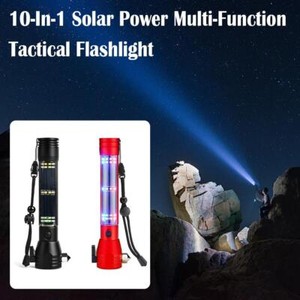 Solar Power LED Flashlight 9in1 Multi-functional Safety Hammer Torch Light Tool: