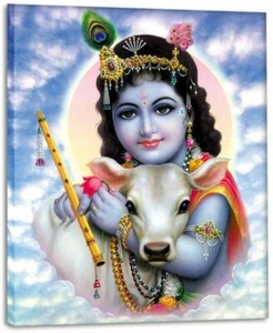 KrishnaCulture Krishna CV07TC with Calf Canvas Art 10 X 12" - Picture 1 of 1