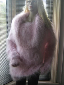 Stunning Hand Knitted Cowl Neck ROSE PINK Mohair Sweater Dress New 42" - Picture 1 of 12