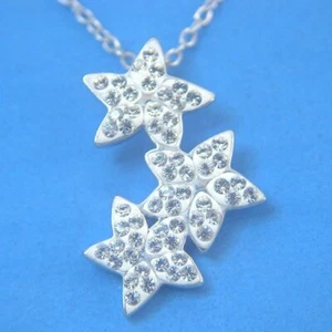 Collar de cadena N192 de plata esterlina brillante con colgante de tres estrellas de 18" nuevo sólido 925 - Imagen 1 de 5