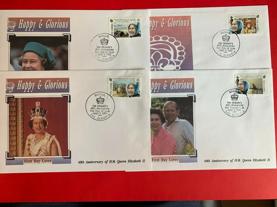 GAMBIA 1992 FDC x 4 REINA ISABEL 2 40 ANIVERSARIO CORONACIÓN ADHESIÓN Foto 1 de 1