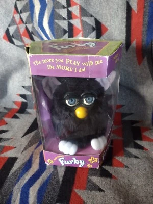 Vtg Original 1998 Furby Black White Blue Eyes 70-800 Tiger Electronics Works Box - Image 1 of 4