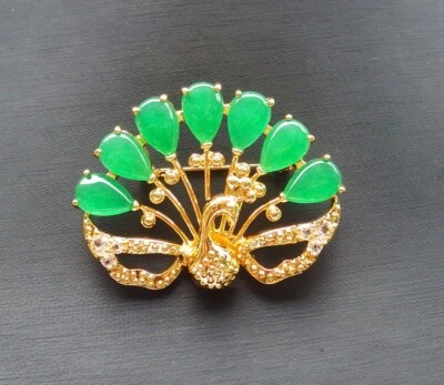 Broche broche corazón pavo real jade verde placa oro amarillo imitación diamante 300258 Foto 1 de 4