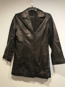 Raffaelo Damen Größe S schwarze Lederjacke Mantel mit Knopfleiste - Bild 1 von 12