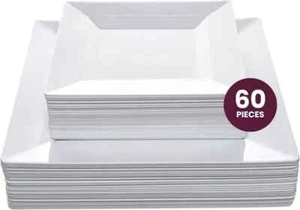 Aya'S 60Ct White Square Disposable Plates - Heavy Duty Plastic Party Plates f... - Picture 1 of 6