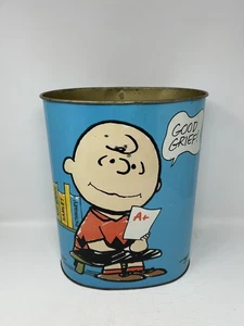 Vintage 1969 Chein Co Charlie Brown Metal Blue Trash Waste Snoopy Peanuts - Bild 1 von 7