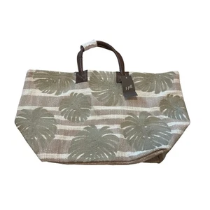 J Jill Purse Large Tan Fabric Handbag Hobo Bag Boho Tropical Leaves Lightweight - Picture 1 of 7