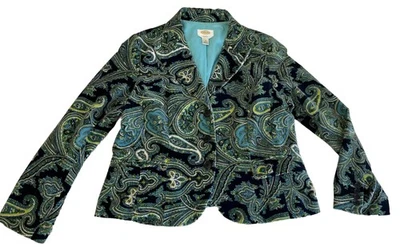 Женский блейзер Talbots размер 14 цвет пейсли зеленый темно-синий отличное состояние - Изображение 1 из 4