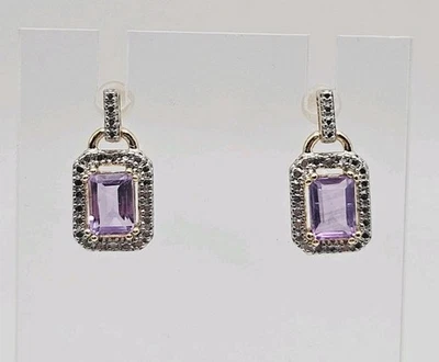 Ross Simons Sterling Silver Vermeil 1.5ct TW Amethyst & Diamond Dangle Earrings - Image 1 of 4