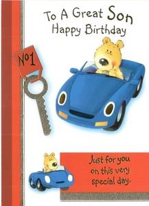 Son Birthday Card. To A Great Son, Cute Card Car Theme Gold Foil Detail - Picture 1 of 2