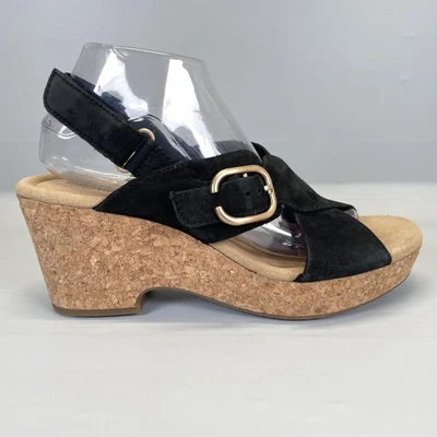 Sandalias de cuña Clarks Giselle Dove para mujer talla 10 M negras nobuck zapatos de plataforma Foto 1 de 4