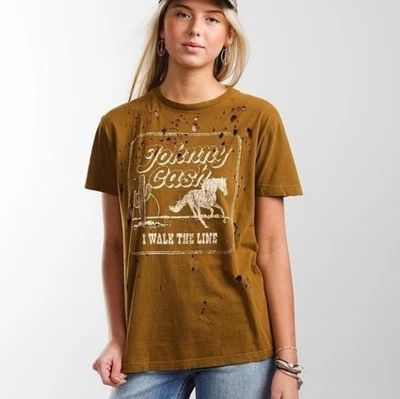 Camiseta Johnny Cash Gráfica Envejecida Talla Pequeña Nueva Hebilla Banda Camiseta Años 70 Foto 1 de 4