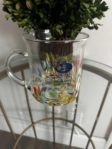 Murano White Cristal Brand Muliti Colorful Swirl 16oz Glass Mug Made Italy NWT - Picture 1 of 5