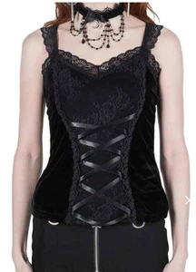 Carrie Caustic Killstar Tanktop schwarz Spitzenbesatz Spitze und Samt S Gothic - Bild 1 von 13