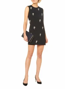 TED BAKER black paisley crystal embellished tunic shift dress bodycon party 4 14 - Picture 1 of 12