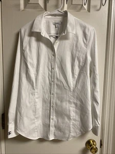 Chico’s 1 No Iron Stretch Solid Fitted Shirt Long SLV No Iron Optic White - Picture 1 of 10