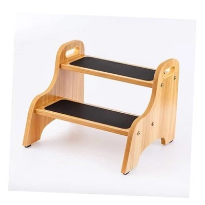  Taburetes de madera de 2 escalones para niños, superficie antideslizante segura con asas, 350 natural Foto 1 de 4