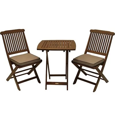 Outdoor Interiors Eucalyptus Wood 3-Piece Foldable Bistro Set, Beige - Image 1 of 4