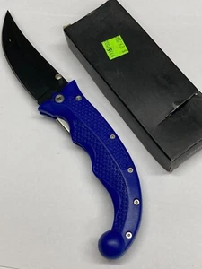 Large Blue Folding Knife w/Plain Blade, Thumb Switch, and Pocket Clip C-227BL - Picture 1 of 20
