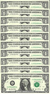 10 Consecutive 2003A $1 GA Block FRNs - Gem Crisp Uncirculated - Picture 1 of 2